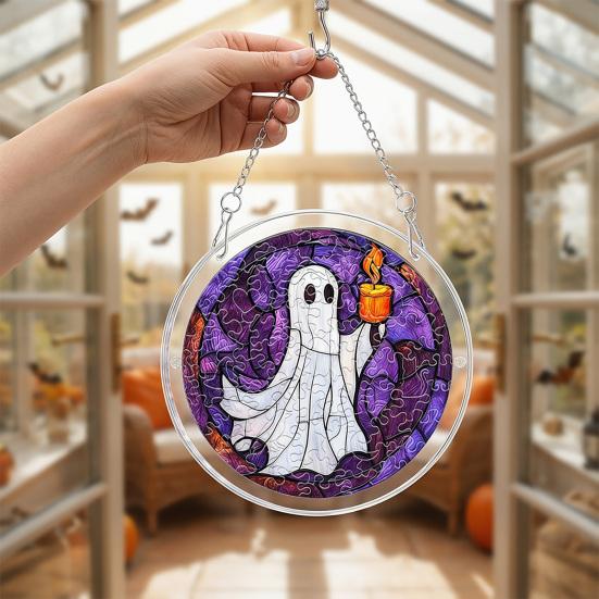 yangyizhi Halloween Acrylic Puzzle Suncatcher Window Hanging,7.87 Inch Sun Catcher Decoration Ornament, Ideal for Gifting and Home Decor