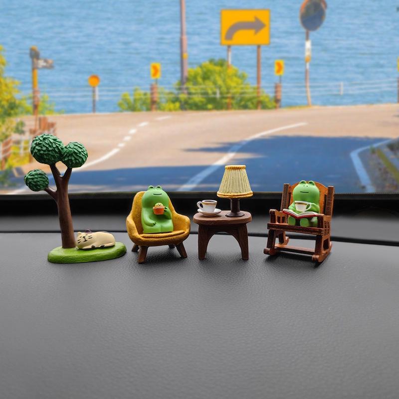 Handmade Cute Cartoon Frog Rocking Chair Resin Ornament for Desktop