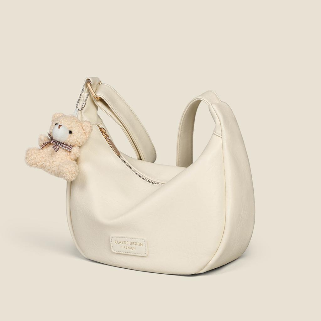White Large Capacity Commuter Bag for Women 2025 New Soft Leather Sports Style Dumpling Bag French Underarm Bag