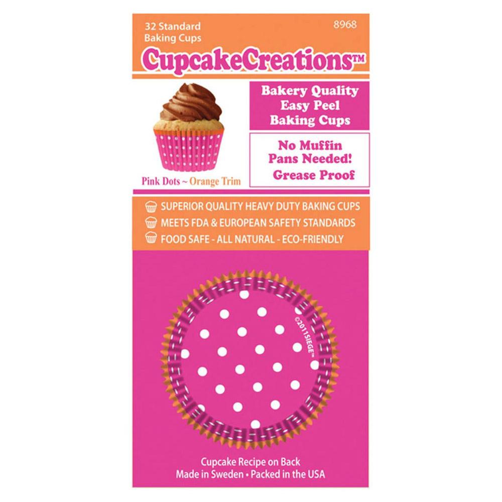 CCC Standard Pink Dots and Orange Trim Cupcake Cups 32pk