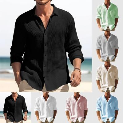Мужская однотонная рубашка с длинным рукавом Мужская повседневная свободная рубашка с длинным рукавом на пуговицах