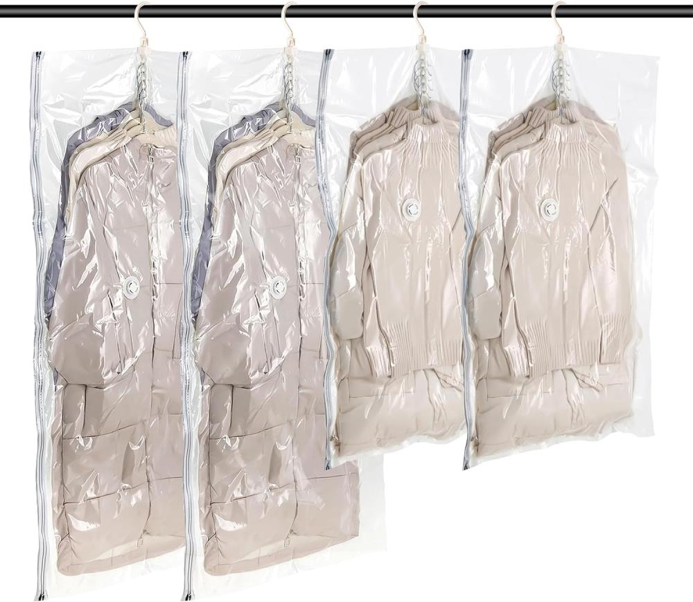 Hanging Vacuum Space Saver Bags for Clothes, Vacuum Seal Storage Bag Clothing Bags for Suits, Closet Organizer and Storage