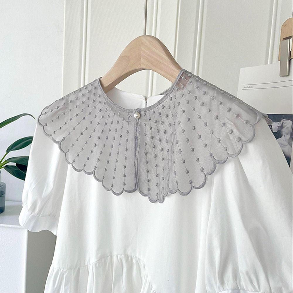 Pearls Detachable Collar Embroidered Lace Shawl Casual Fake Collar Blouse