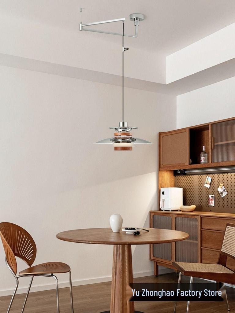 Scandinavian Swing Arm Pendant Light - Retro Walnut Design for Dining and Bar