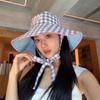 Double-sided Wear Summer Outdoor Sun Hat Travel Lace-up Plaid Bucket Hat Women's Large Brim Foldable Sunshade Basin Hat