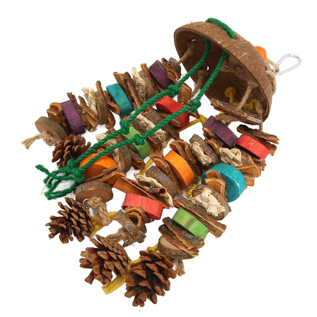Bird Parrot Cage Toys Coconut Shell Colorful Wood Blocks Bird Chewing Toy for Large Medium Parrot Birds