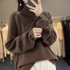 Dimanaf 2025 Winter Sweaters Autumn Women Solid Print Turtleneck Bat Sweaters Knitting Loose Sweater