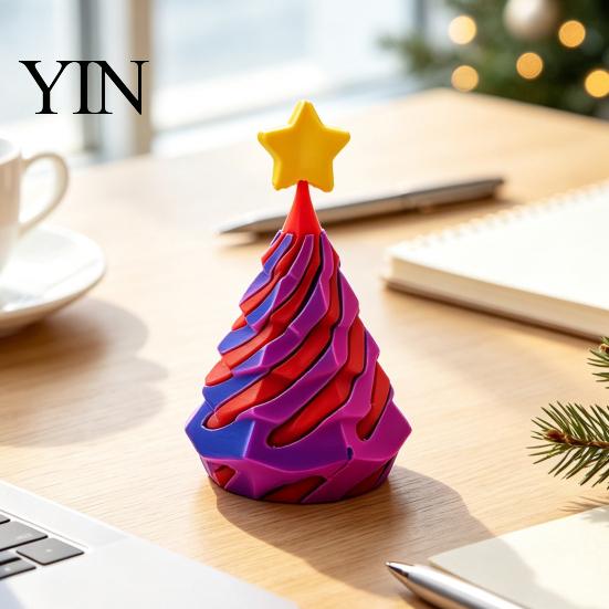 Christmas Tree Desktop Ornament Spiral Fidget Toy, 3D Printed Mini Xmas Stress Relief Cone Ornament, Toy for Desk Decoration