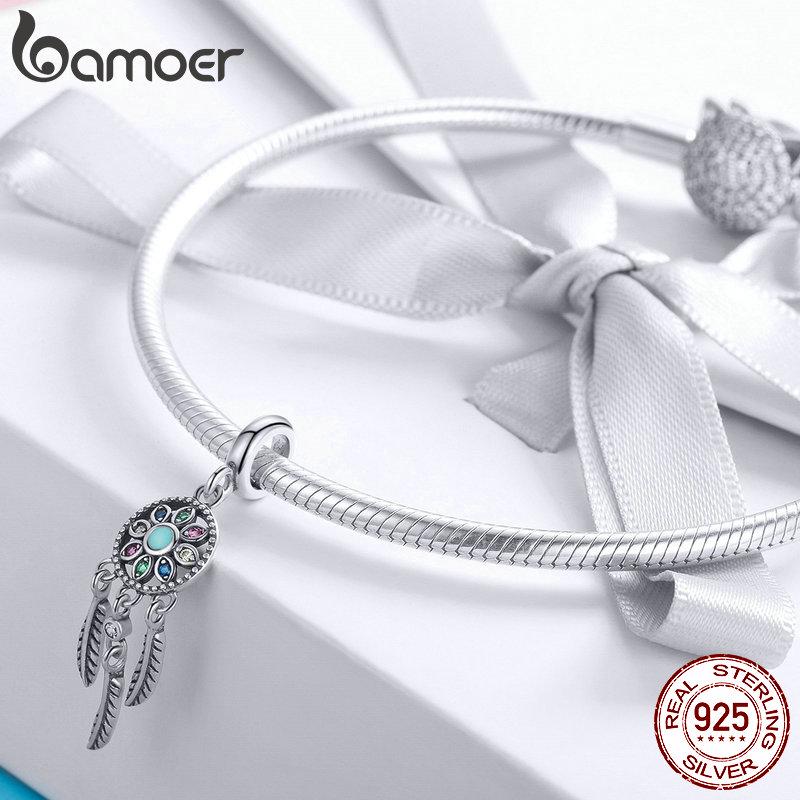 Bamoer 925 Sterling Silver Bohemian Dream Catcher Pendant Charm Fit Bracelet & Necklaces