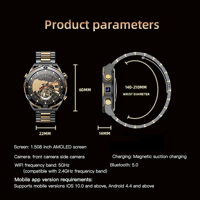 Умные часы 5G Wifi DDR4 6+128G GPS SIM-карта Умные часы 4G телефон часы 1,5-дюймовый AMOLED двойная камера 6G+128G память