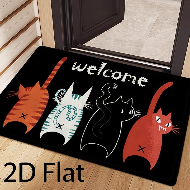 Non-Slip Absorbent Cat Welcome Rug Suitable for Bathroom, Kitchen, Laundry Room - Adorable Kitten Floor Mat with Paws Print, Machine Washable Soft Sui