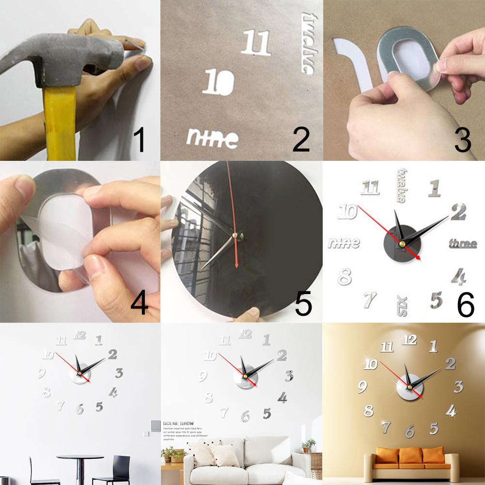 3D DIY настенные часы безрамное зеркало настенные часы наклейки украшение дома для гостиной спальни