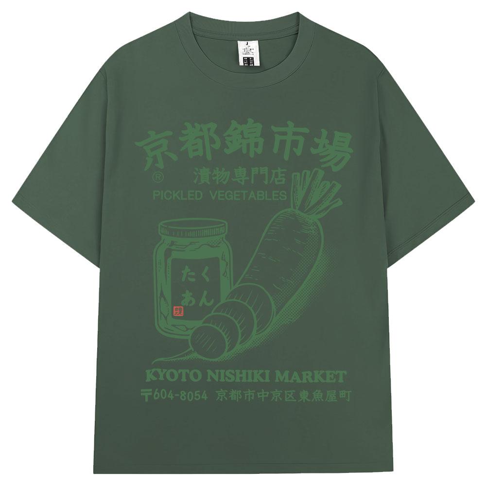 Japanese Style Kyoto Nishiki Market Print T-shirt Fashion Vintage Men Women T Shirts Oversized Cotton Casual T-shirts Streetwear