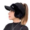 Women Autumn Winter Knitting Baseball Hat Letter Design Earflap Plush Warm Hat Outdoor Sport Windproof Ponytail Hat