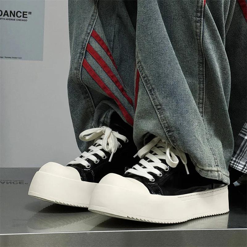 Трендовые мужские платформенные кожаные кеды для скейтбординга, мужские повседневные спортивные кроссовки на толстой подошве, мужская обувь на шнуровке для увеличения роста, новинка