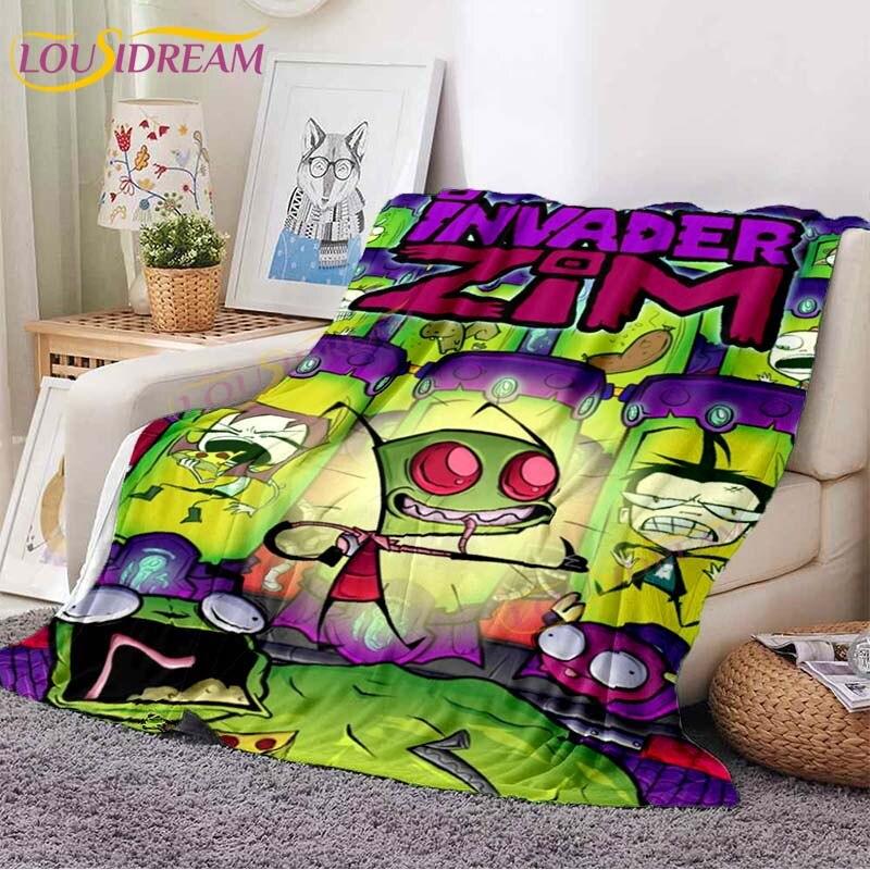 Одеяло Invader ZIM, классическое одеяло с принтом инопланетянина, фланелевое одеяло с мультяшным принтом для кровати, дивана, офиса, детское одеяло, подарки