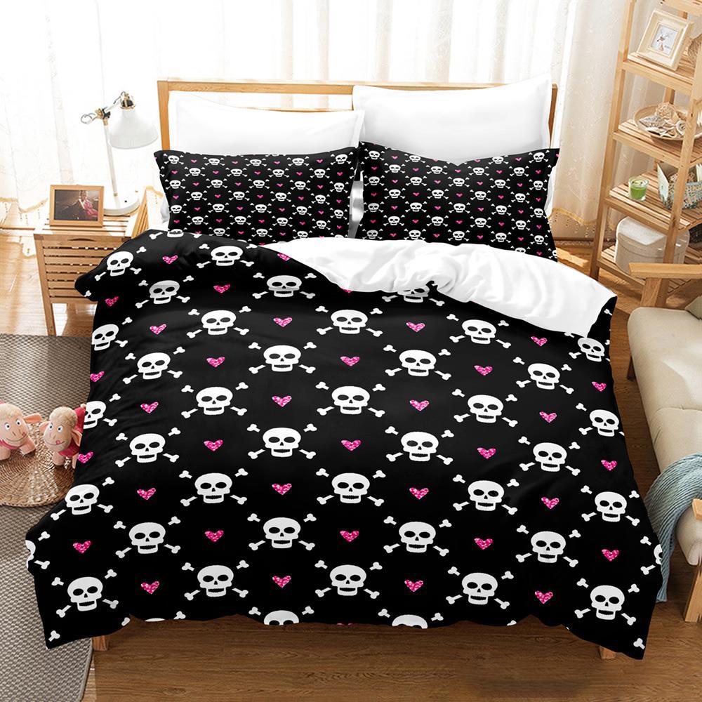 Комплект постельного белья Roses and Skulls All Season Twin Single Twin Full Queen King Size Bed Set Aldult Kid Bedroom Duvetcover Sets Anime