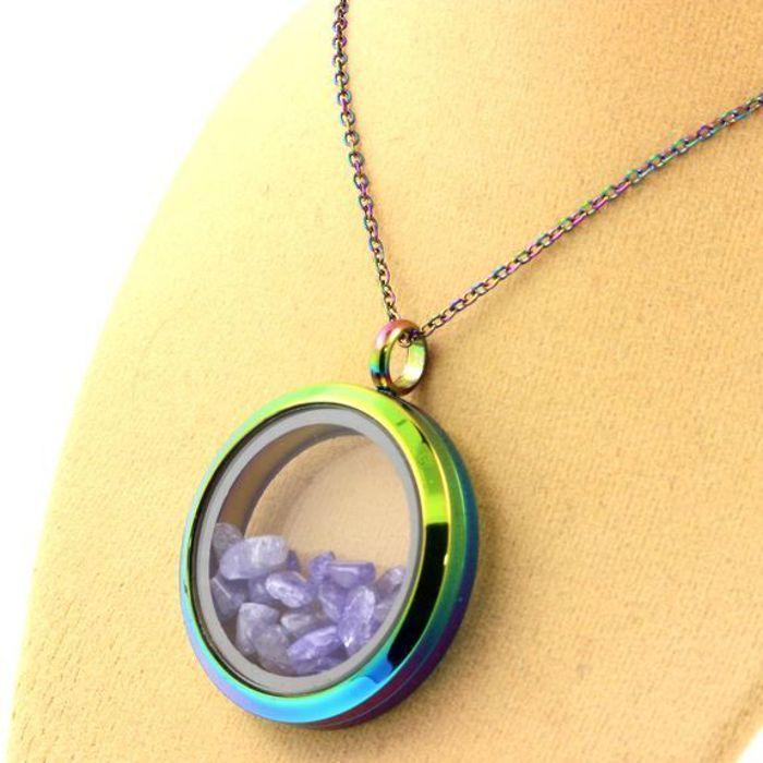 Stones and Minerals. Raw Tanzanite Necklace. Multicolored Model.