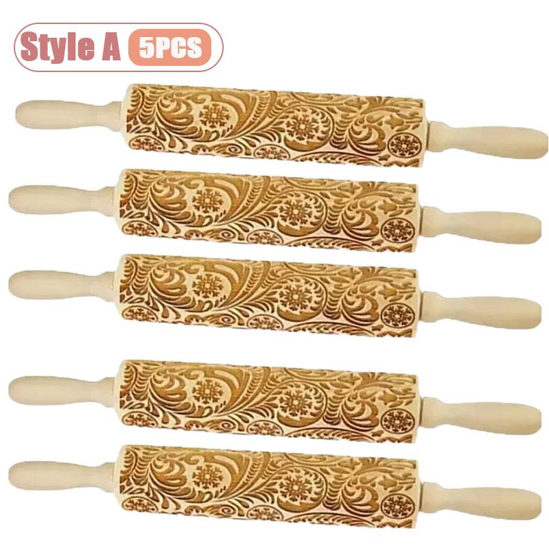 Embossed Snowflake Rolling Pin Christmas Baking Tool Cookie Dough Fondant Pattern Kitchen Accessory Christmas Gift for Baking