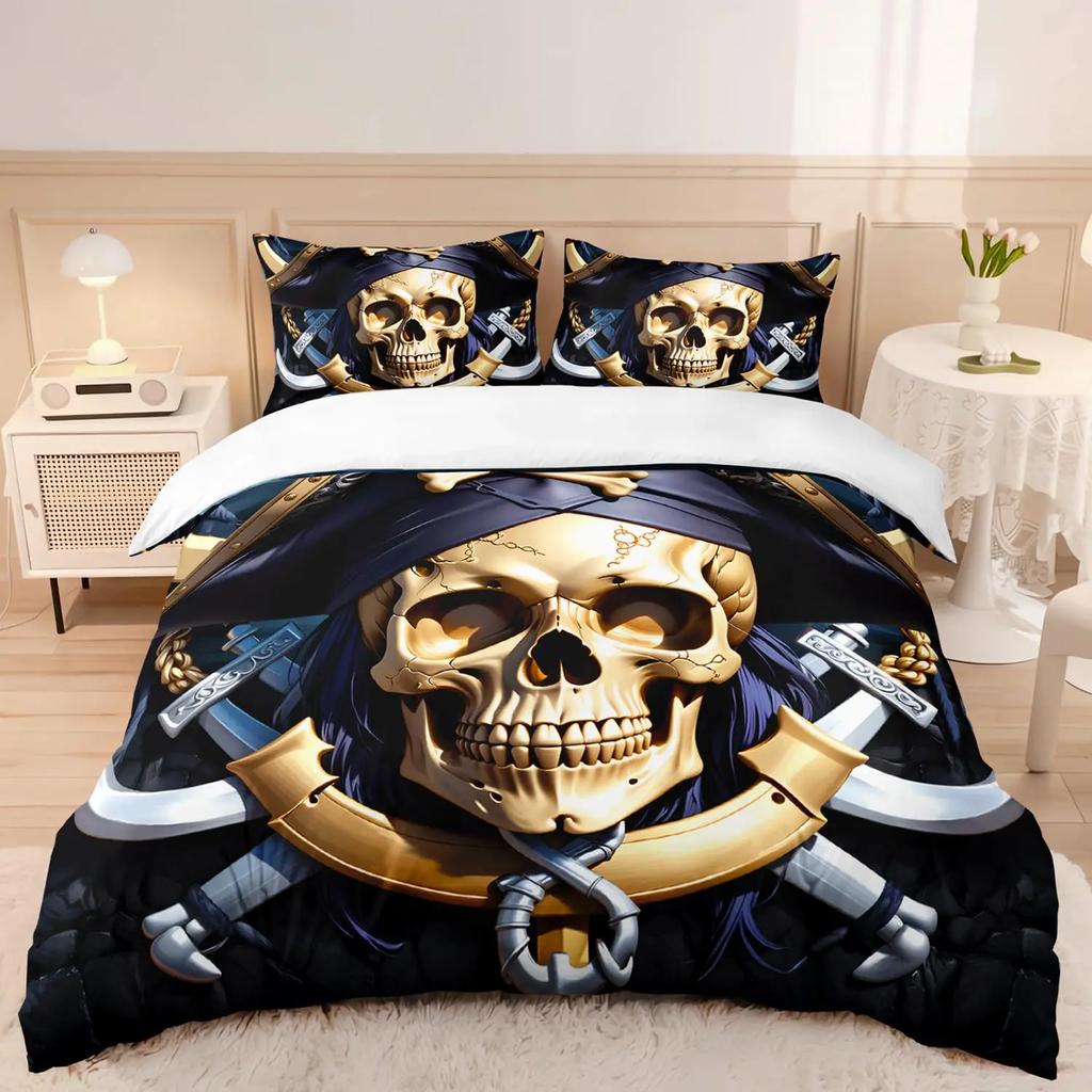 Комплекты пододеяльников с пиратским черепом для мальчиков, детей, мужчин, подростков, размера «queen», легкие комплекты постельного белья, морской комплект постельного белья, декор для спальни, без одеяла