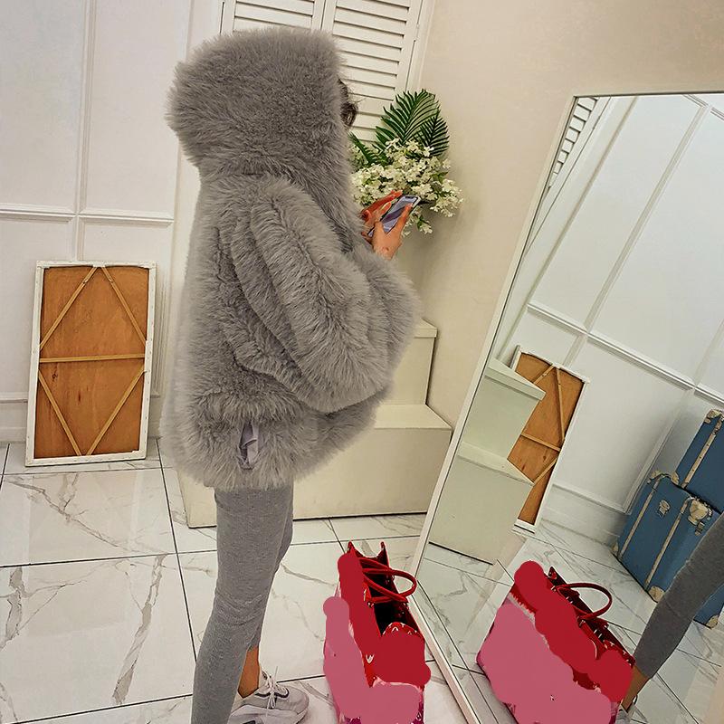 Женская осенне-зимняя куртка из искусственного лисьего меха, короткое свободное пальто с капюшоном