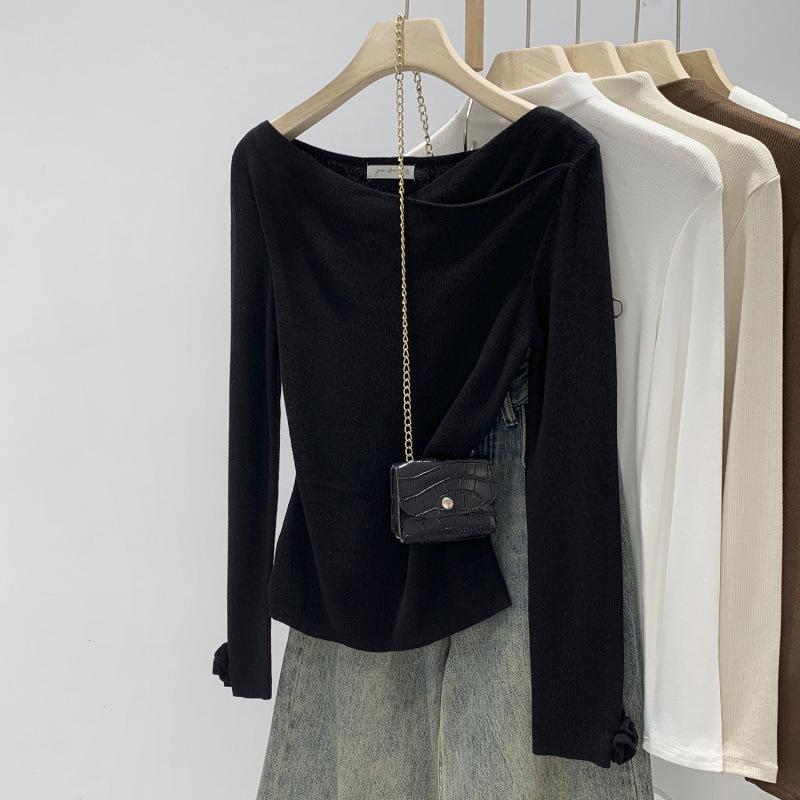 Розовый вязаный топ в корейском стиле с драпирующимся воротником для женщин - Новинка Осень/Зима 2025