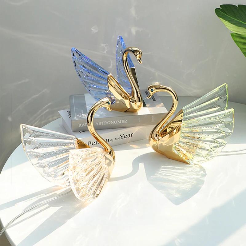 FSS Elegant Swan Алюминиевая акриловая прикроватная настольная лампа с теплым светом для успокаивающей атмосферы Декор для домашнего офиса Гостиная
