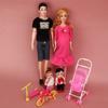 Family Dolls Set of Dad Pregnant Mom Girl Boy Children Role Play House Toy Gift(BlackRose Red )