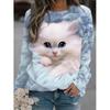 New Cute Cat 3D Printed Women's Fashionable Round Neck Long Sleeved T-shirt