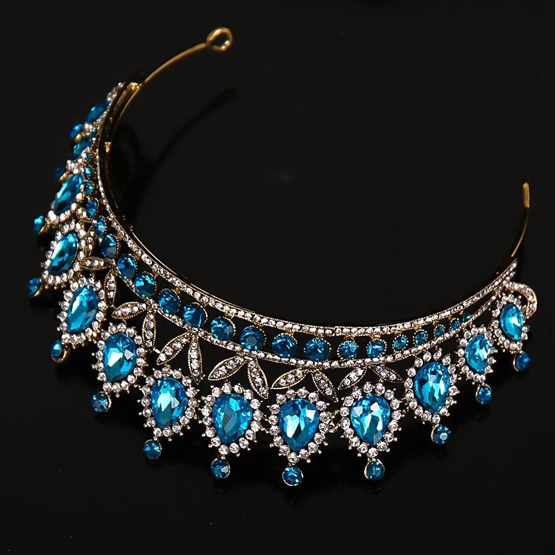 Luxury Blue Rhinestone Crystal Wedding Crown Bride Tiaras And Crowns Queen Diadem Pageant Crown Bridal Hair Jewelry Accessories