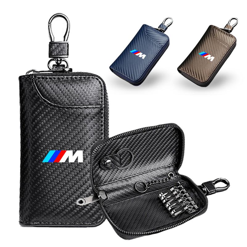 RDZZ5 Carbon Fiber Multifunction Car Keychain Key Bag Anti-loss Wallet For BMW 1 3 5 7 Series M X1 X3 X5 F15 F16 F20 F30 M3 M4 E34 E46