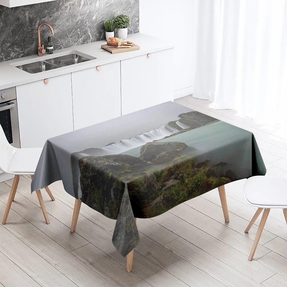 Скатерть с водопадом, природный пейзаж, защита от пятен, водонепроницаемая, прямоугольная, кухонный, обеденный стол, домашний декор