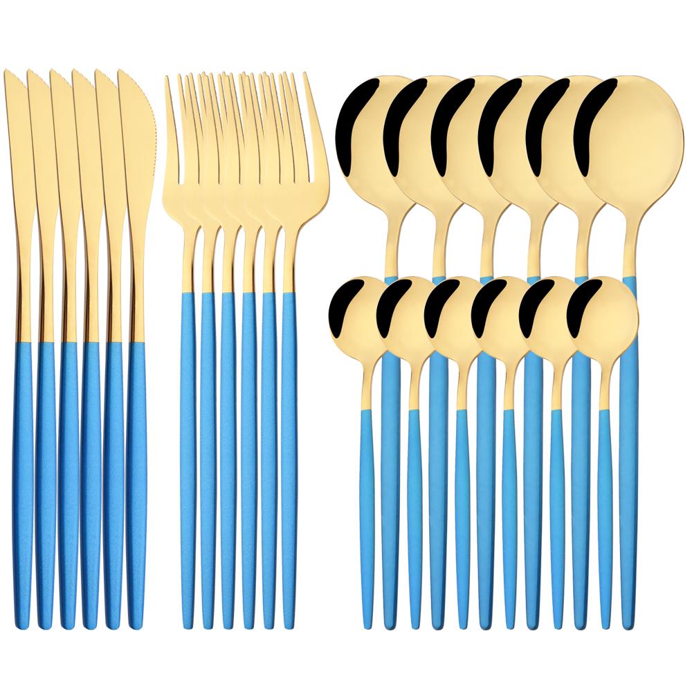 24 шт. золотой набор столовой посуды, набор посуды из нержавеющей стали, нож, вилка, ложка, роскошный набор столовых приборов, кухонные столовые приборы с коробкой, можно мыть в посудомоечной машине