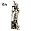 Artistic Copper Figurine Brass Witch Statue with Cat, Vintage Metal Figurine, Collectible Fantasy Gothic Tabletop Decoration Halloween Desk