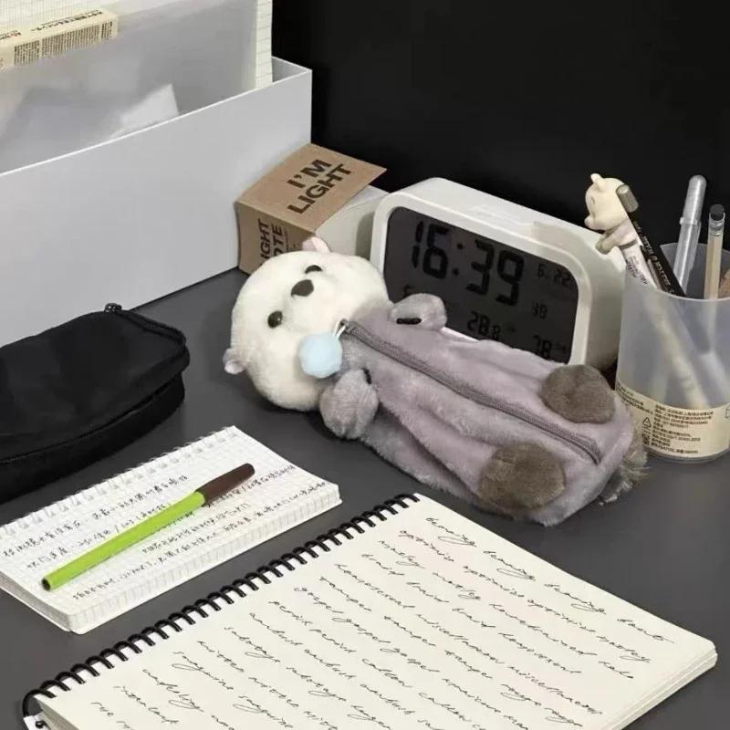 Мультяшный плюшевый пенал с изображением морской выдры для детей, школьные принадлежности, большая вместимость, сумки для карандашей, сумка для хранения канцелярских принадлежностей, косметичка