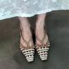 Fashion Fashion Weaving Hollow High-heeled Sandals Women Mixed Color Ankle Strap Buckle Roman Sandals Elegant Kitten Heel High Heels