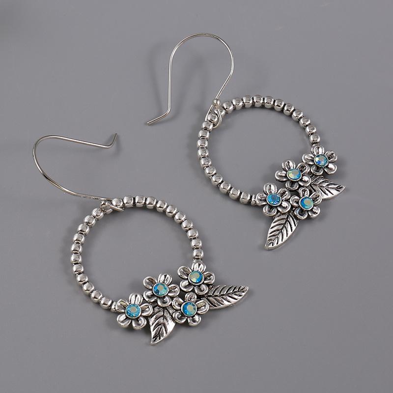Полый круглый дизайн с цветочным декором, висячие серьги с инкрустацией синтетическими драгоценными камнями, ретро богемный стиль, нежный женский подарок