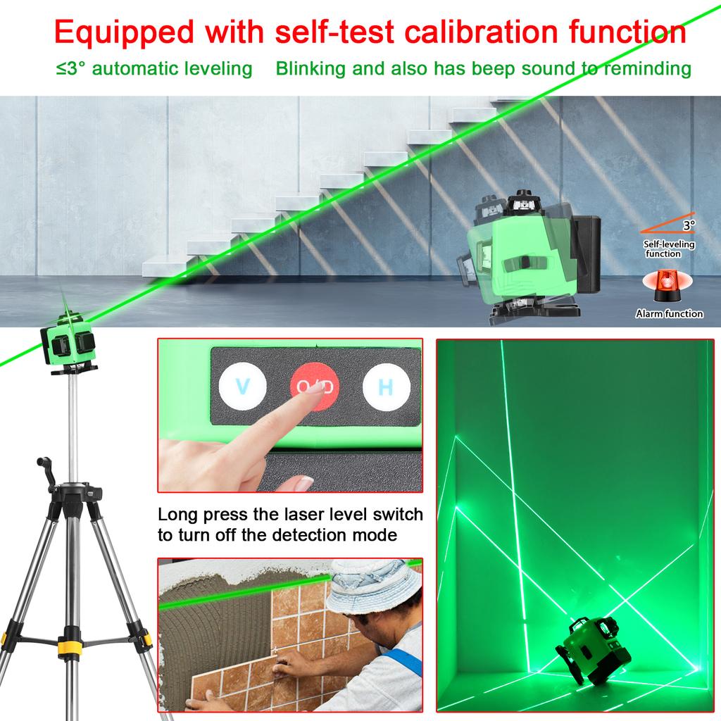 Многофункциональный 16-линейный лазерный уровень, 3 градуса, самовыравнивающаяся машина, перезаряжаемая литиевая батарея, нивелирующая машина