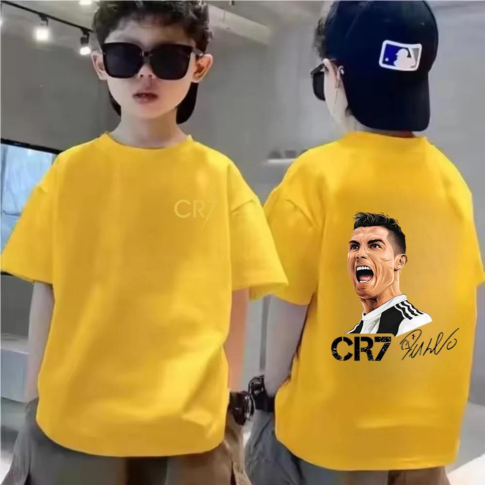 Летняя хлопковая детская футболка CR7 Роналду Дышащая для мальчика Повседневная Модная С коротким рукавом Детская Одежда кумира Спортивная Детская Футболка Топы