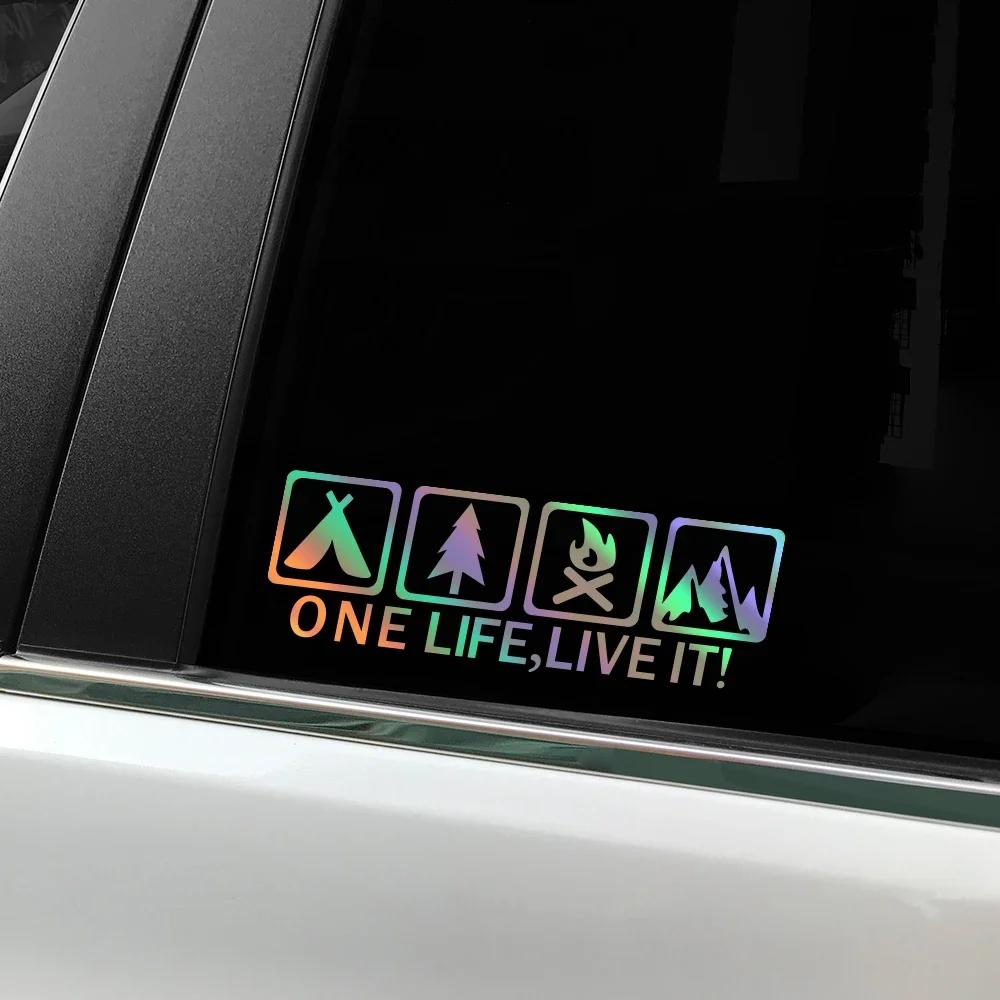 Автомобильная наклейка One Life Live It Кемпинг Наружная наклейка Креативная светоотражающая декаль Для автомобиля Кузов Окно Декор Аксессуары