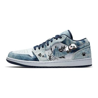 Air Jordan 1 Устойчивые к истиранию Нескользящие Низкие Винтажные Баскетбольные Кроссовки Мужские Синий Белый CZ8455-100(Команда181-)