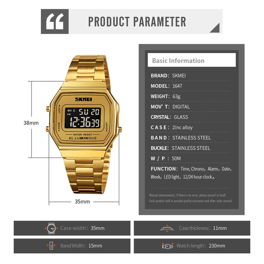SKMEI Retro LED Digital Male Watches Casual Simple Mens Wristwatches Stainless Steel Band Waterproof Watch Men Reloj Hombre 1647