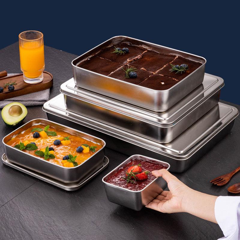 Лоток для хранения из нержавеющей стали с плоским дном и крышкой, квадратная тарелка для еды, торта, хлеба, выпечки, противень, посуда для выпечки, кухонные принадлежности