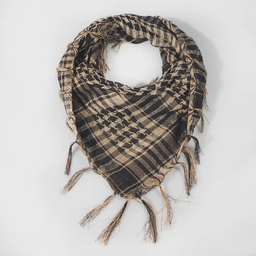 Silk Houndstooth Tactical Desert Scarf with Tassels for Outdoor Use