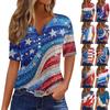 Женская футболка с принтом «День независимости» на пуговицах с коротким рукавом, туника, повседневная мода на выходные, базовый топ с V-образным вырезом