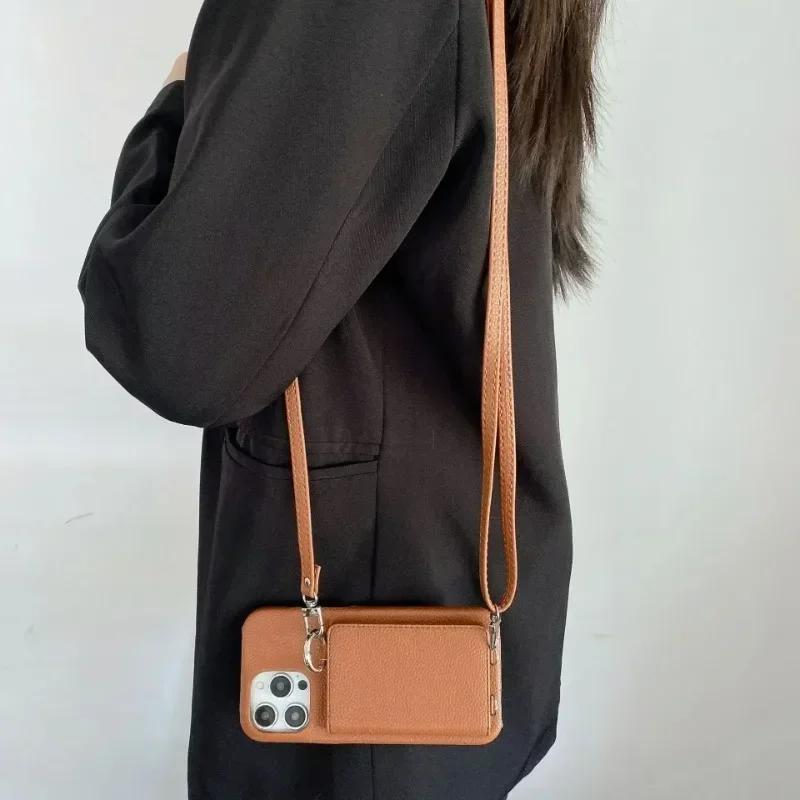 Ring Holder Mirror Crossbody Case For iPhone 13 12 Mini 15 14 11 Pro XS Max X XR 7 8 Plus Card Slot Wallet Lanyard Leather Cover
