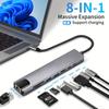 8 In 1 USB C Hub Type C To 4K HDTV Adapter with 100M RJ45 SD/TF Card Reader Fast Charger for MacBook Notebook Windows Laptop Computer