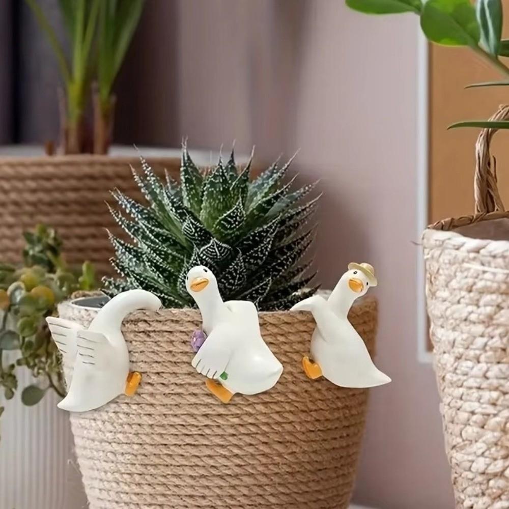 3PCS/SET Resin Duck Flowerpot Pendant Adorable Shape Flower Pot Decor Duck Figurine Balcony