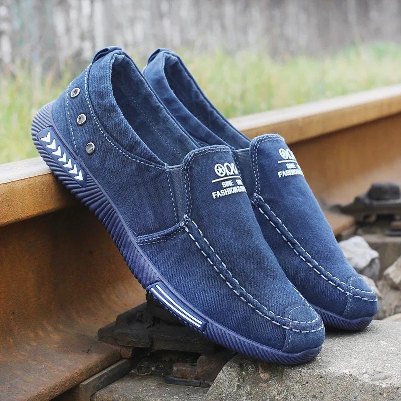 Men Casual Flats Shoes Denim Canvas Slip On Mens Casual Shoes Plimsolls Breathable Male Footwear Spring Autumn Sneakers Flat