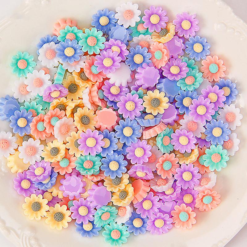 50Pcs 3D Mini Flower Flatback Resin Accessories Diy Craft Phone Patches Material